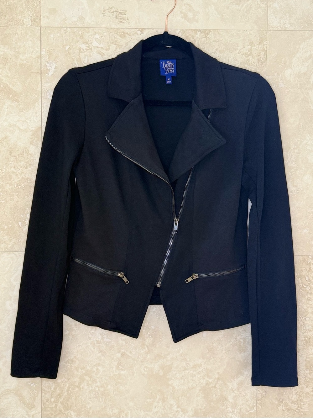 Disney Beauty & The Beast Black Moto Zip Jacket Medium